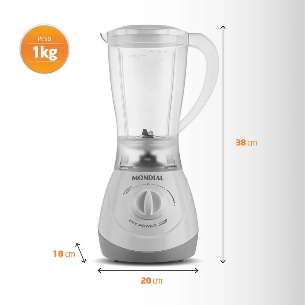 LIQUIDIFICADOR MONDIAL EASY POWER L-550-W BI 550W 2 VELOCIDADES E PULSAR COPO 2.2L BRANCO 220V 