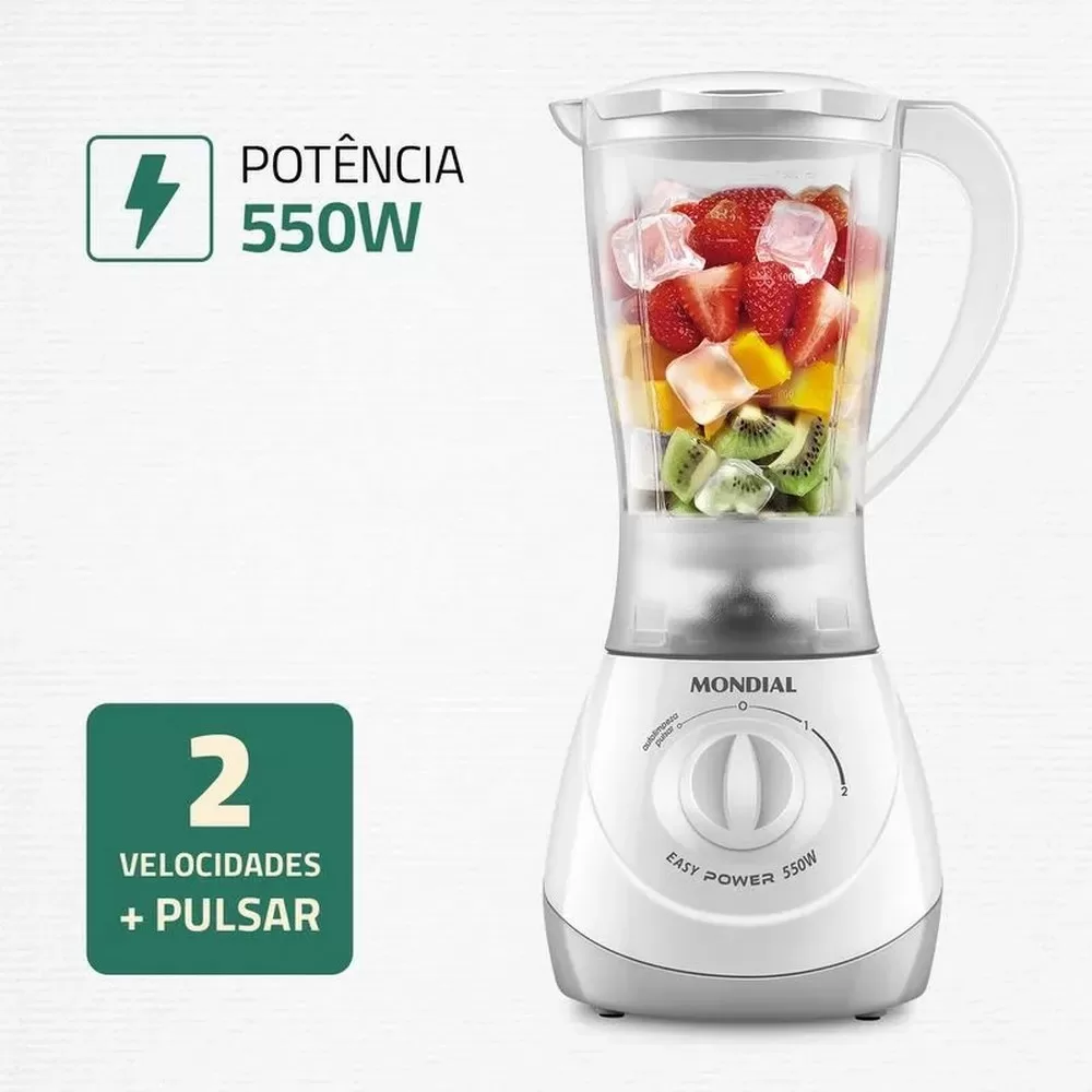 LIQUIDIFICADOR MONDIAL EASY POWER L-550-W BI 550W 2 VELOCIDADES E PULSAR COPO 2.2L BRANCO 220V 