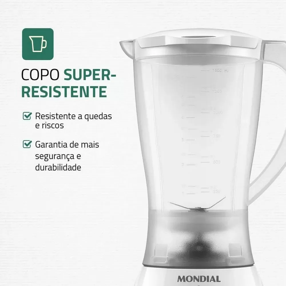 LIQUIDIFICADOR MONDIAL EASY POWER L-550-W BI 550W 2 VELOCIDADES E PULSAR COPO 2.2L BRANCO 220V 