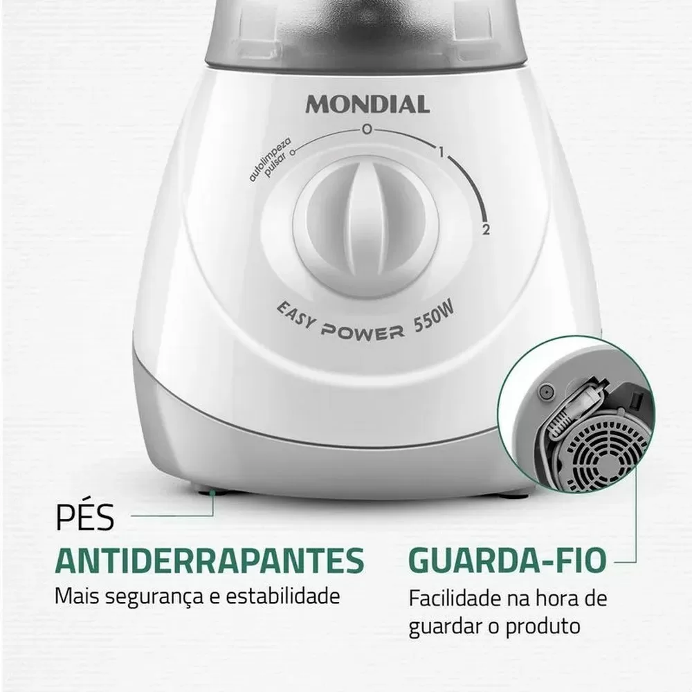 LIQUIDIFICADOR MONDIAL EASY POWER L-550-W BI 550W 2 VELOCIDADES E PULSAR COPO 2.2L BRANCO 220V 