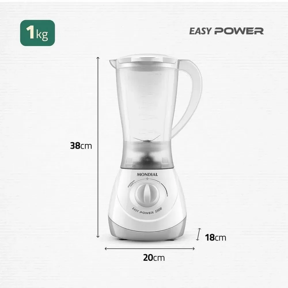 LIQUIDIFICADOR MONDIAL EASY POWER L-550-W BI 550W 2 VELOCIDADES E PULSAR COPO 2.2L BRANCO 220V 