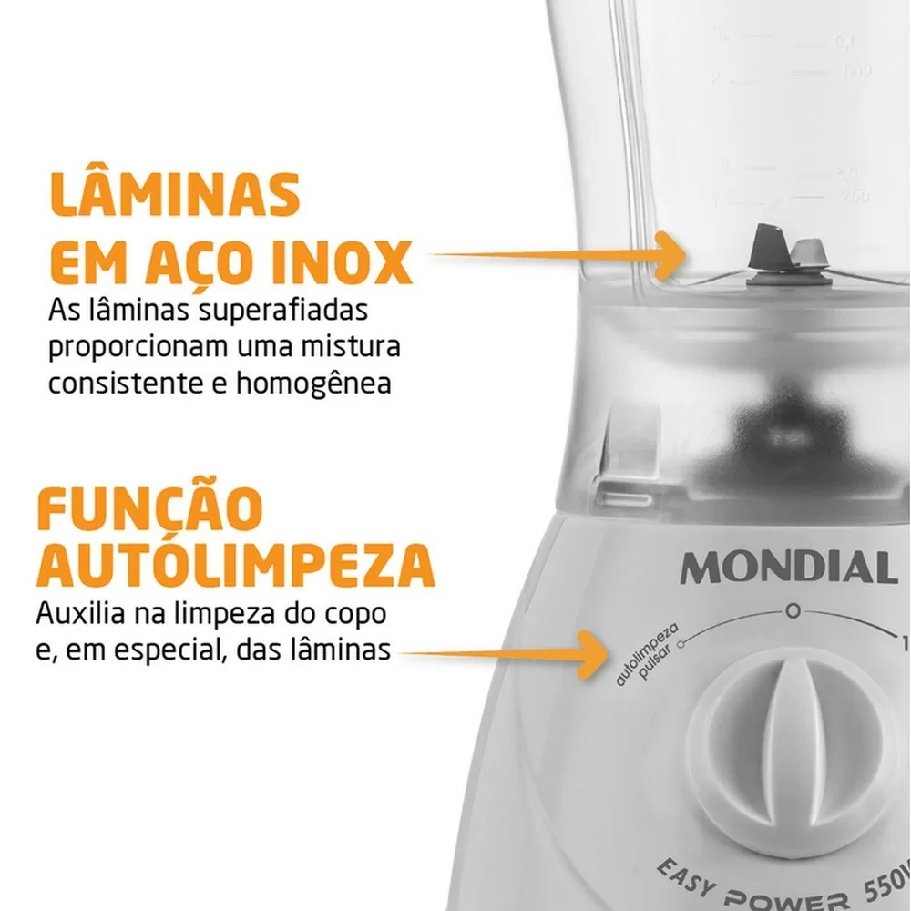 LIQUIDIFICADOR MONDIAL EASY POWER L-550-W BI 550W 2 VELOCIDADES E PULSAR COPO 2.2L BRANCO 220V 