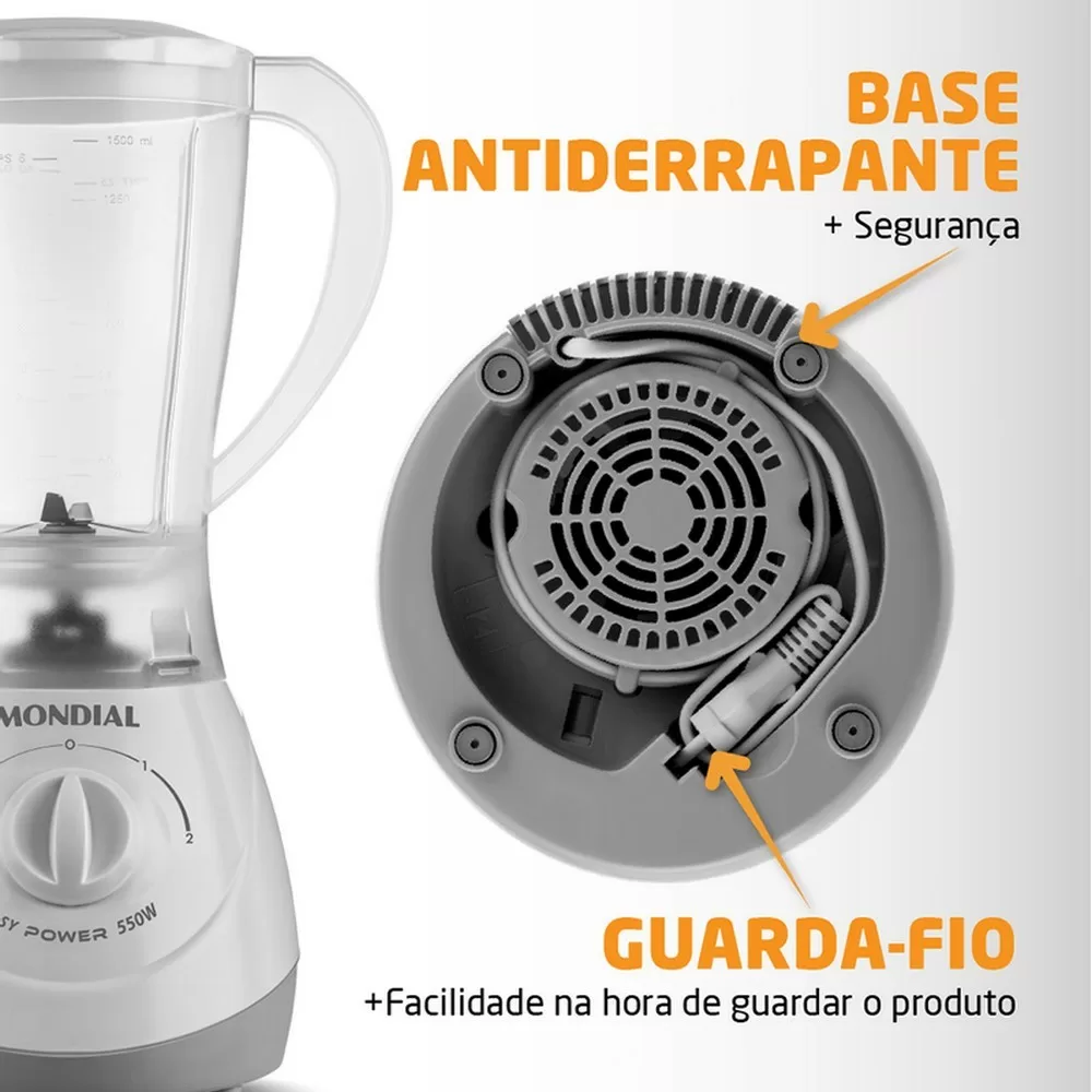 LIQUIDIFICADOR MONDIAL EASY POWER L-550-W BI 550W 2 VELOCIDADES E PULSAR COPO 2.2L BRANCO 220V 