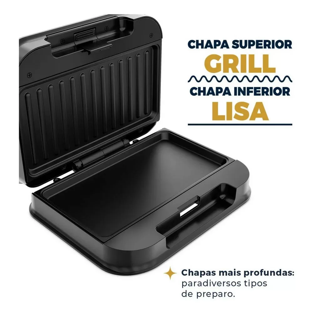 SANDUICHEIRA GRILL BRITANIA BGR25B 2 EM 1 750W PRETA/INOX 220V