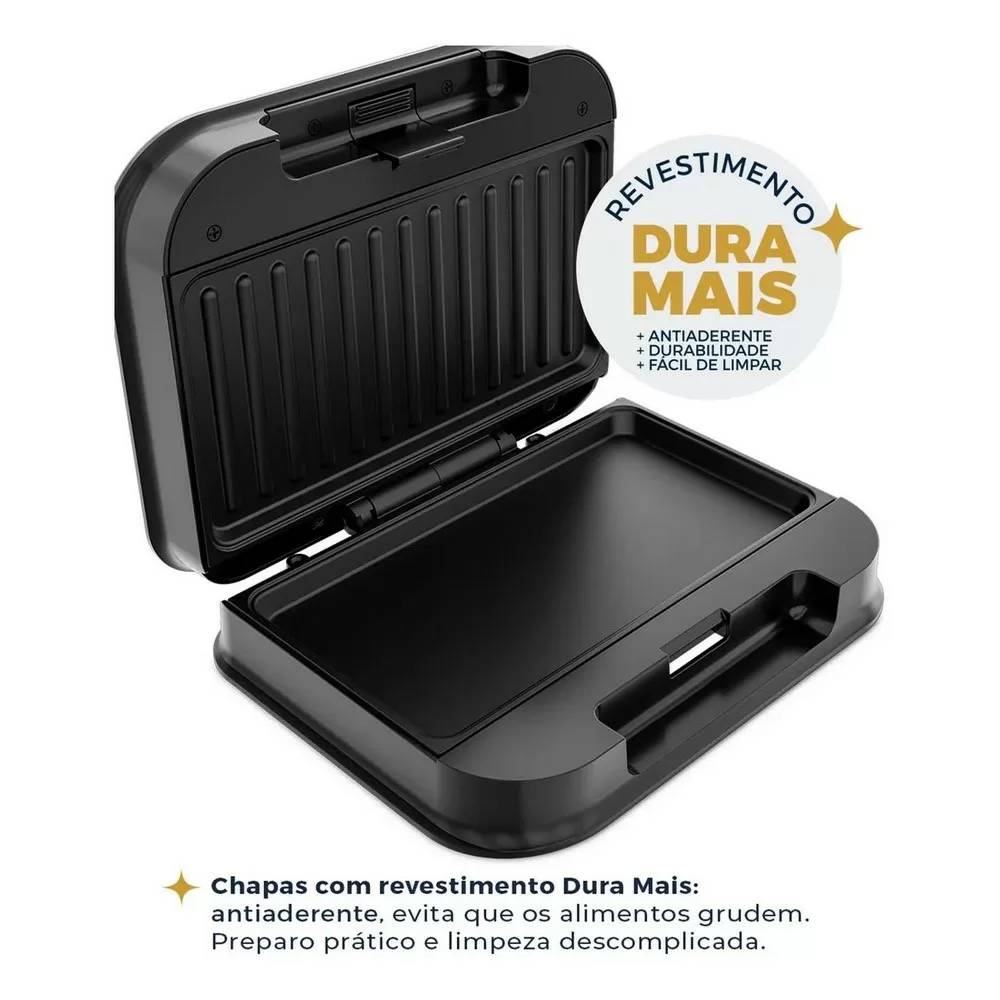 SANDUICHEIRA GRILL BRITANIA BGR25B 2 EM 1 750W PRETA/INOX 220V