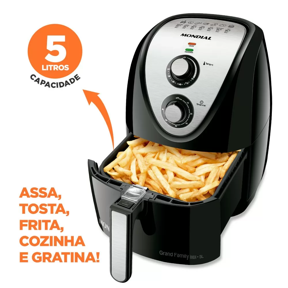 FRITADEIRA ELETRICA MONDIAL AIR FRYER  5L AFN-50-BI PRETO/INOX 220V 