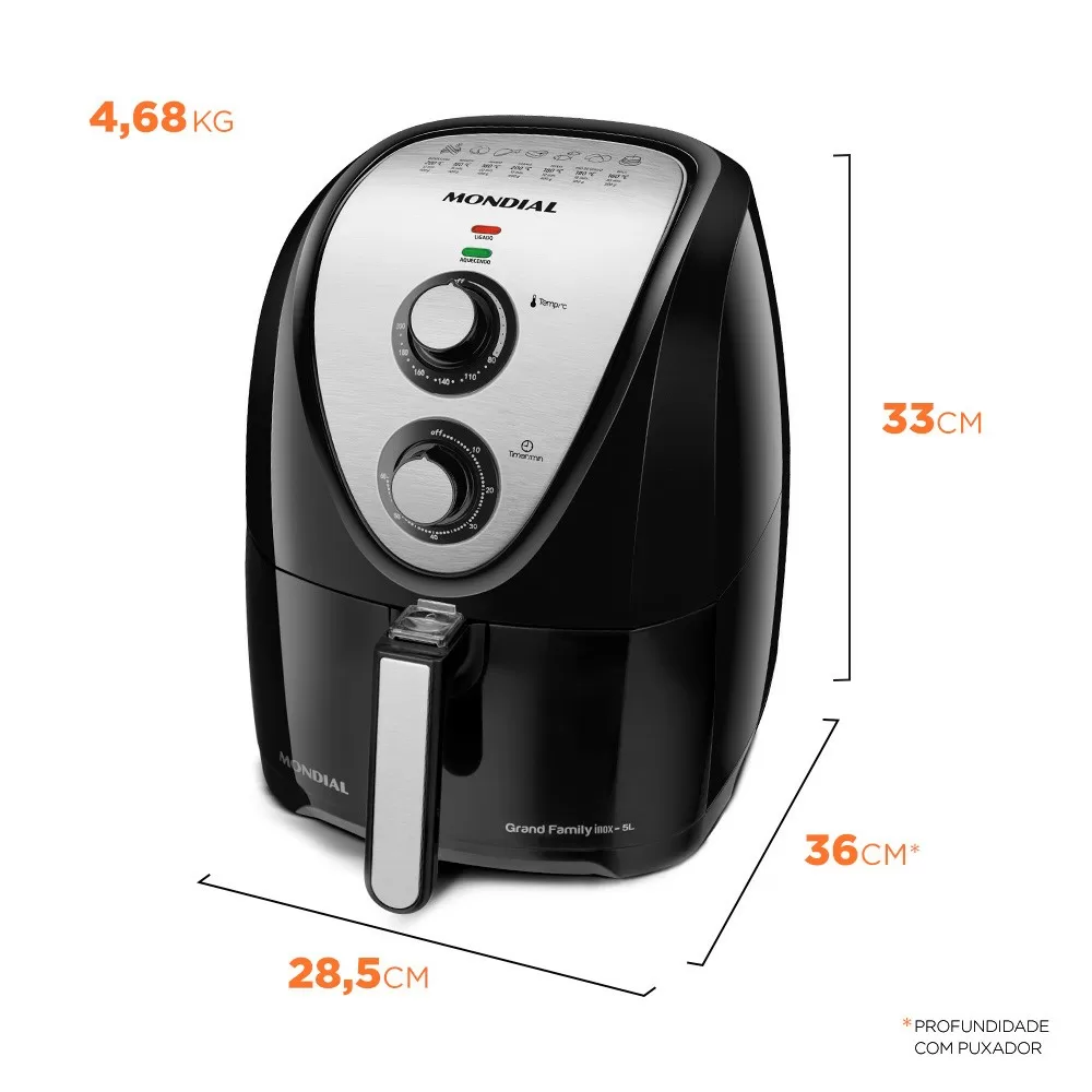 FRITADEIRA ELETRICA MONDIAL AIR FRYER  5L AFN-50-BI PRETO/INOX 220V 
