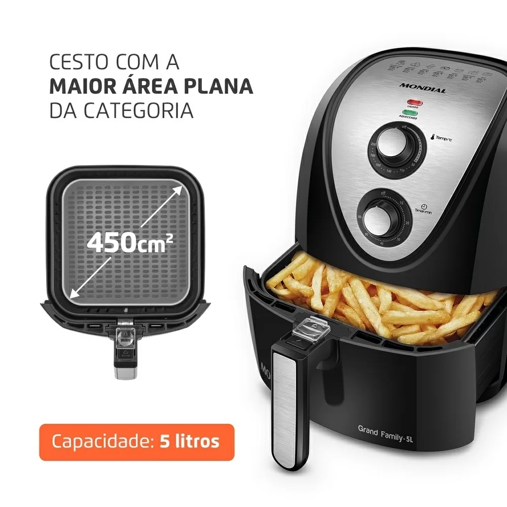 FRITADEIRA ELETRICA MONDIAL AIR FRYER  5L AFN-50-BI PRETO/INOX 220V 
