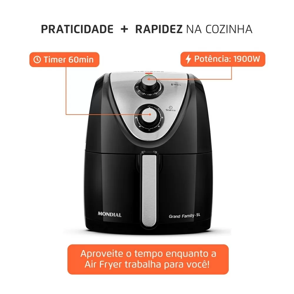 FRITADEIRA ELETRICA MONDIAL AIR FRYER  5L AFN-50-BI PRETO/INOX 220V 