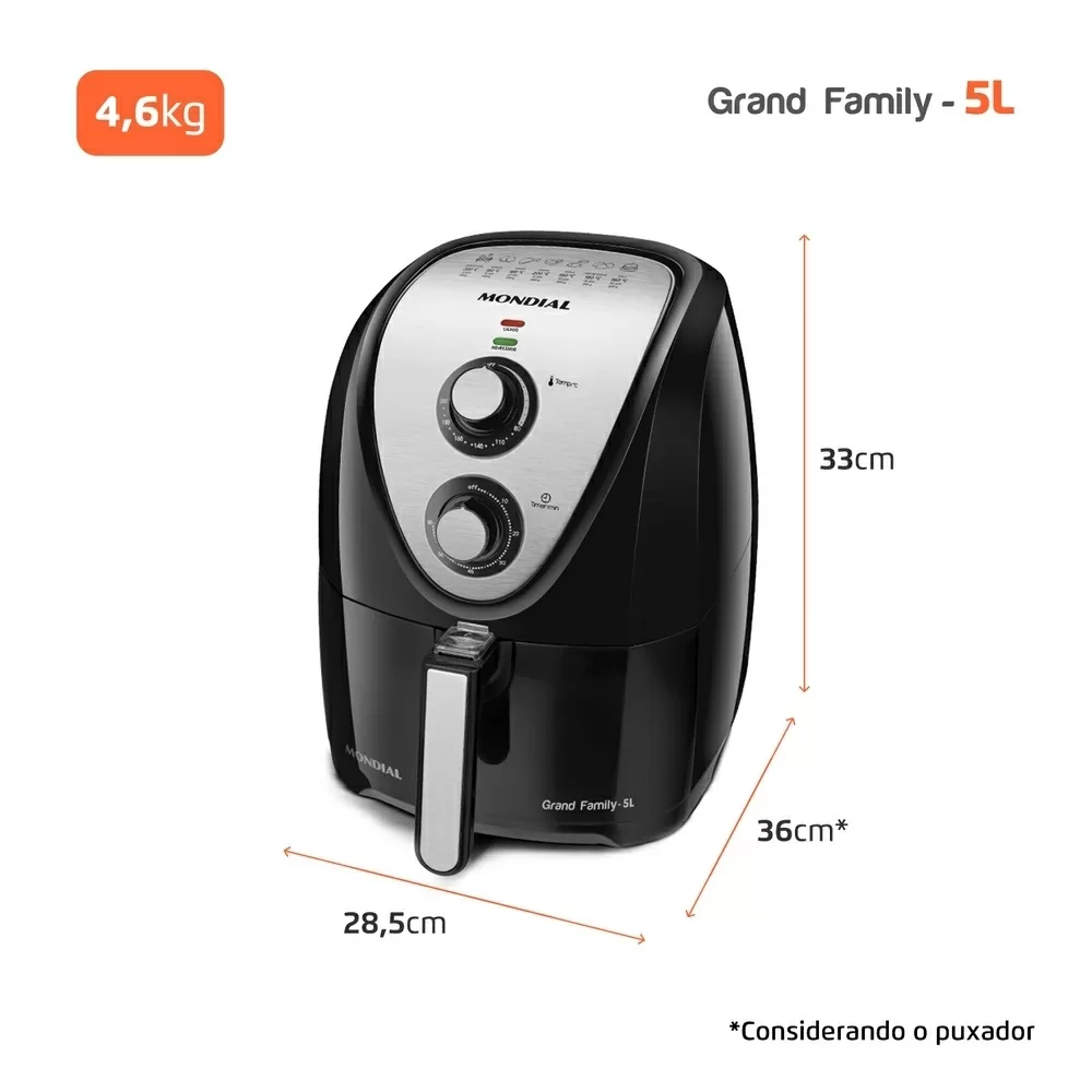 FRITADEIRA ELETRICA MONDIAL AIR FRYER  5L AFN-50-BI PRETO/INOX 220V 
