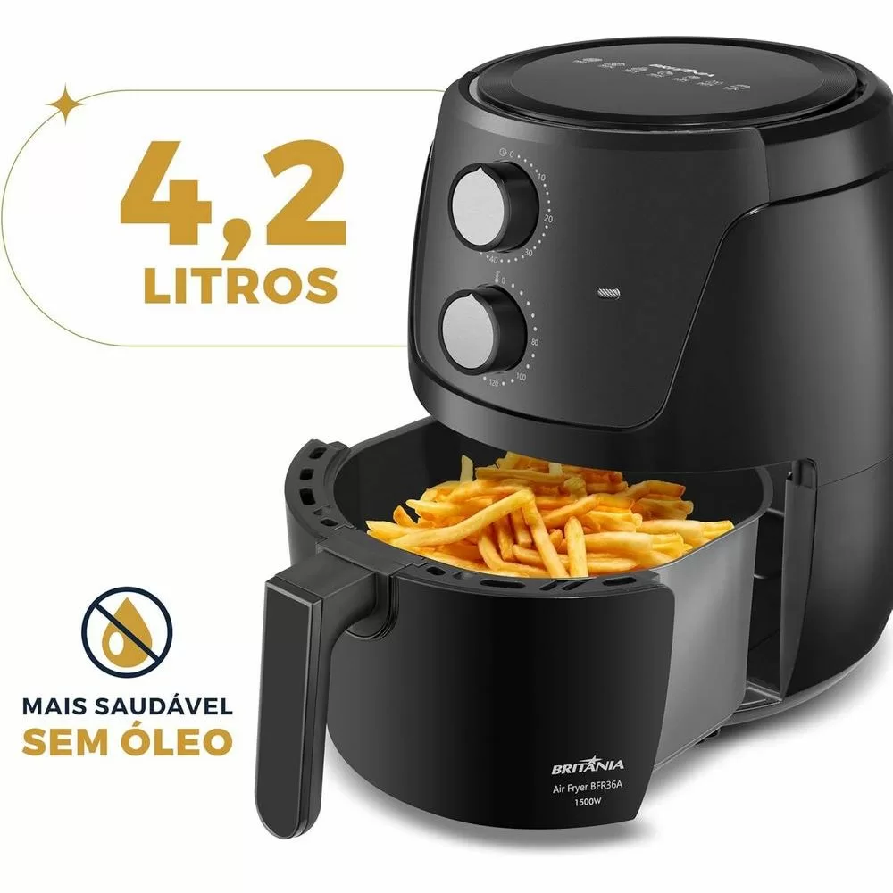 FRITADEIRA ELÉTRICA BRITÂNIA AIR FRYER BFR36A 4,2L 1500W PRETO 220V