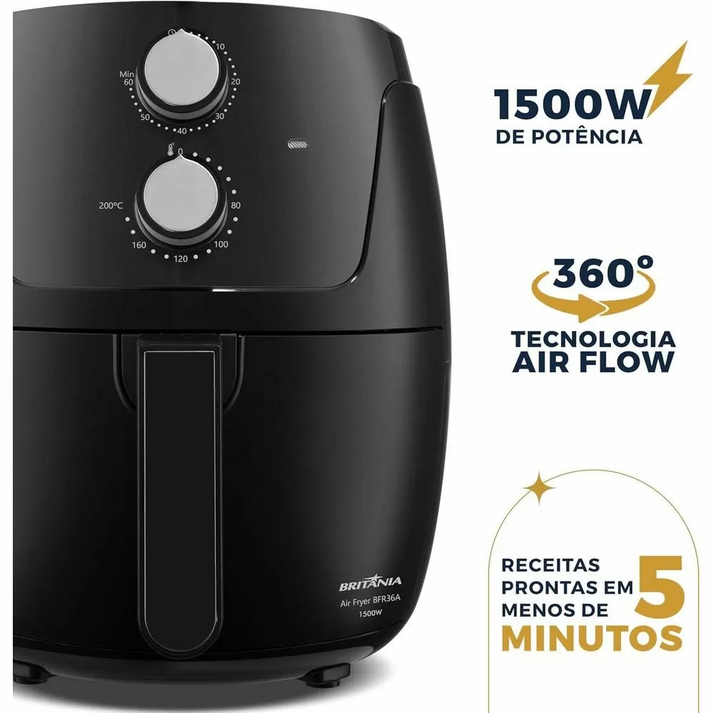 FRITADEIRA ELÉTRICA BRITÂNIA AIR FRYER BFR36A 4,2L 1500W PRETO 220V