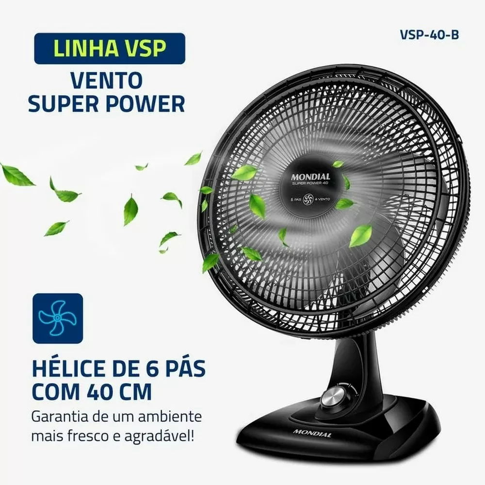 VENTILADOR DE MESA MONDIAL 40CM SUPER POWER VSP-40-B PRETO/PRATA 220V 