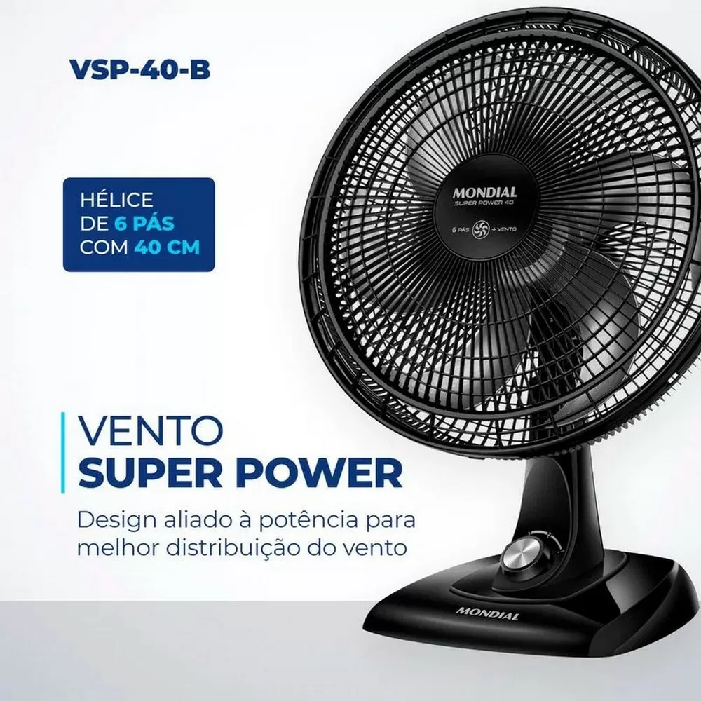 VENTILADOR DE MESA MONDIAL 40CM SUPER POWER VSP-40-B PRETO/PRATA 220V 