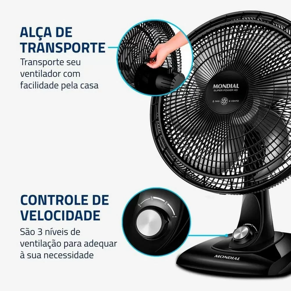 VENTILADOR DE MESA MONDIAL 40CM SUPER POWER VSP-40-B PRETO/PRATA 220V 