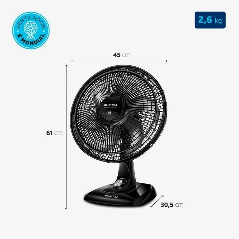 VENTILADOR DE MESA MONDIAL 40CM SUPER POWER VSP-40-B PRETO/PRATA 220V 