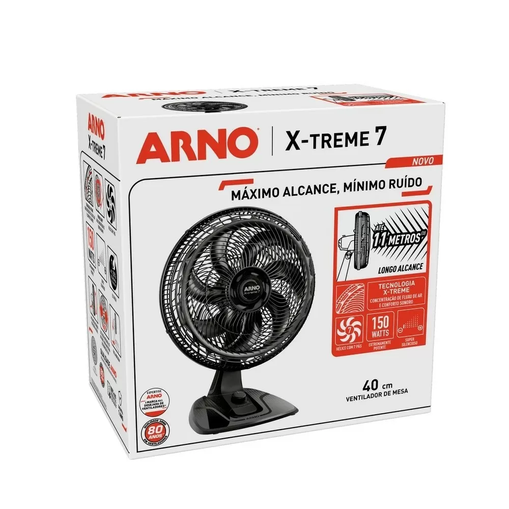 VENTILADOR DE MESA ARNO 40CM X-TREME 7 VE70 VE3700B4 7 PAS 150W PRETO 220V 