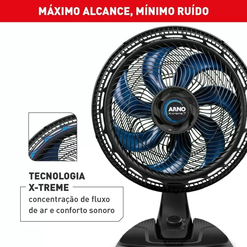VENTILADOR DE MESA ARNO 40CM X-TREME 7 VE70 VE3700B4 7 PAS 150W PRETO 220V 