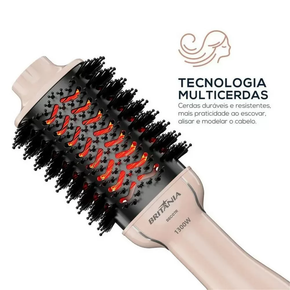 ESCOVA SECADORA BRITANIA BEC07R SOFT 1300W 2 VELOCIDADES 3 TEMPERATURAS ROSA BIVOLT