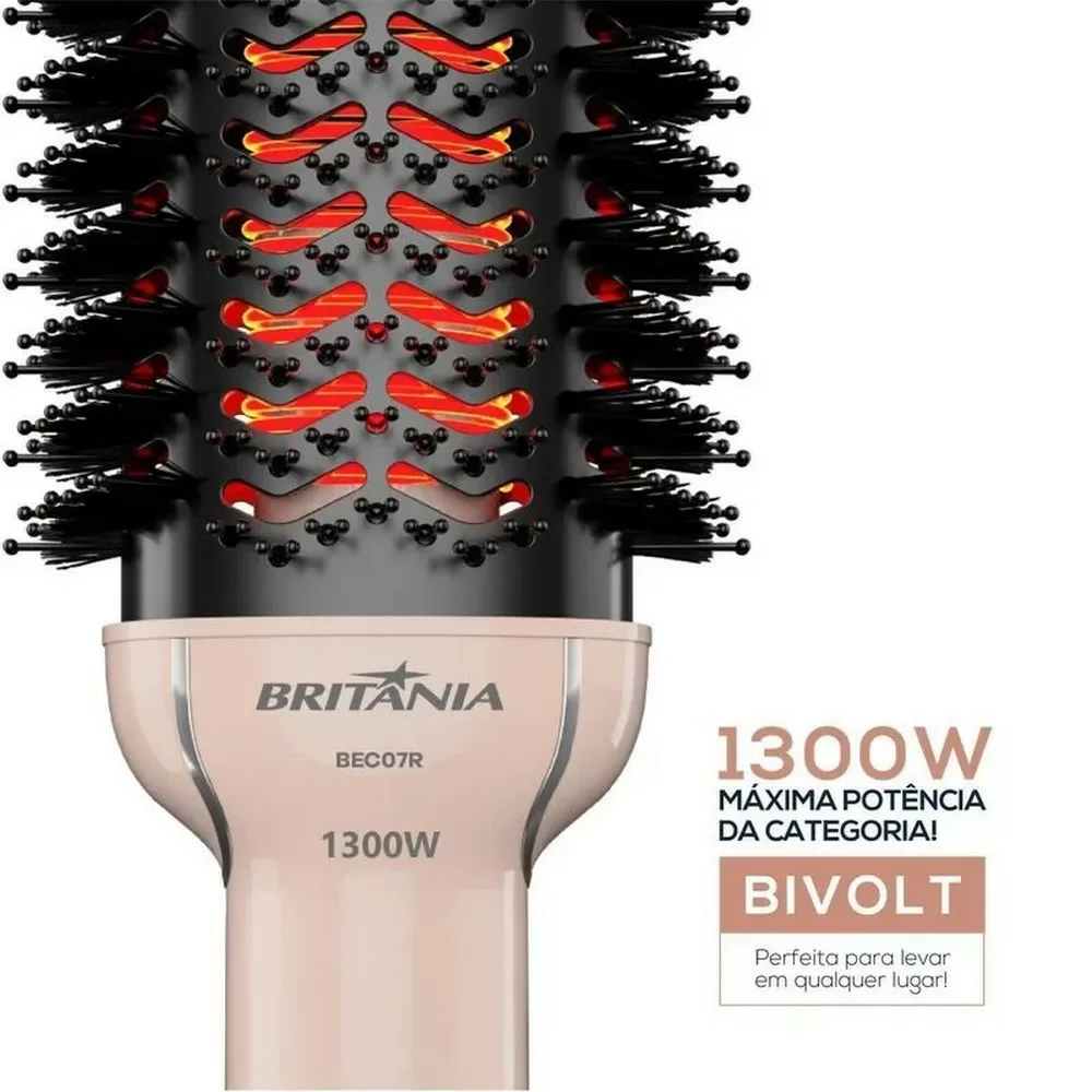 ESCOVA SECADORA BRITANIA BEC07R SOFT 1300W 2 VELOCIDADES 3 TEMPERATURAS ROSA BIVOLT