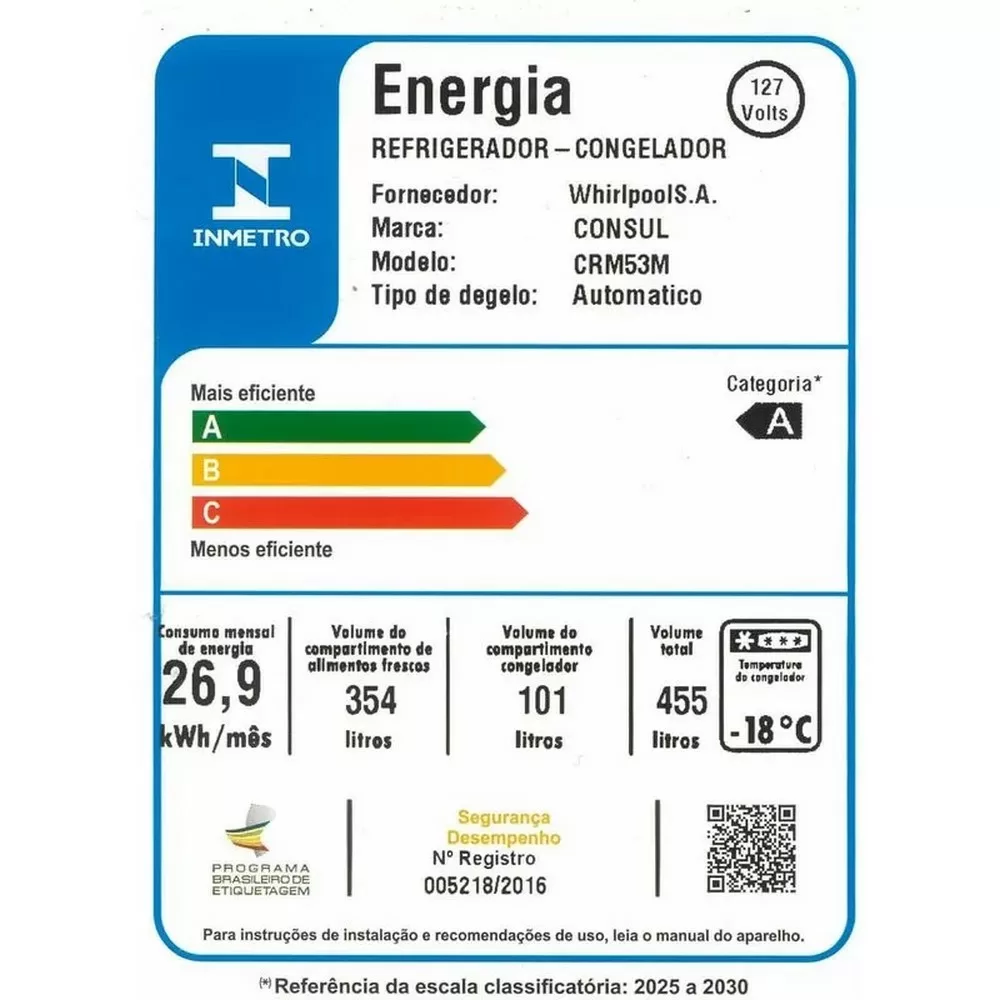 GELADEIRA CONSUL FROST FREE CRM53MKBNA 455L INVERTER INOX 220V 