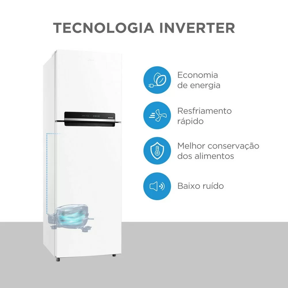 GELADEIRA MIDEA FROST FREE DUPLEX MDRT572EVD013 INVERTER 425L BRANCO BIVOLT 