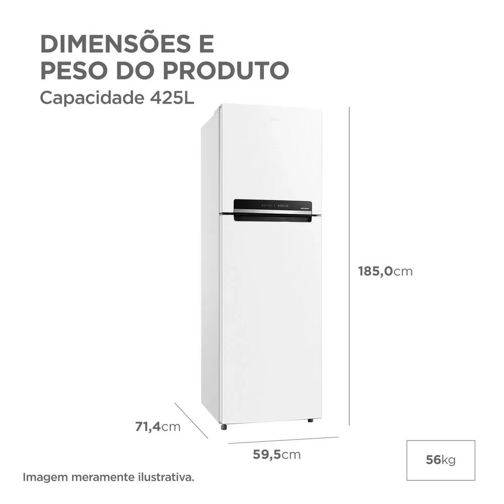GELADEIRA MIDEA FROST FREE DUPLEX MDRT572EVD013 INVERTER 425L BRANCO BIVOLT 