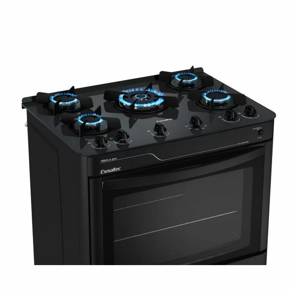 FOGAO 5 BOCAS ESMALTEC PEROLA GLASS 5115 PRETO BIVOLT 