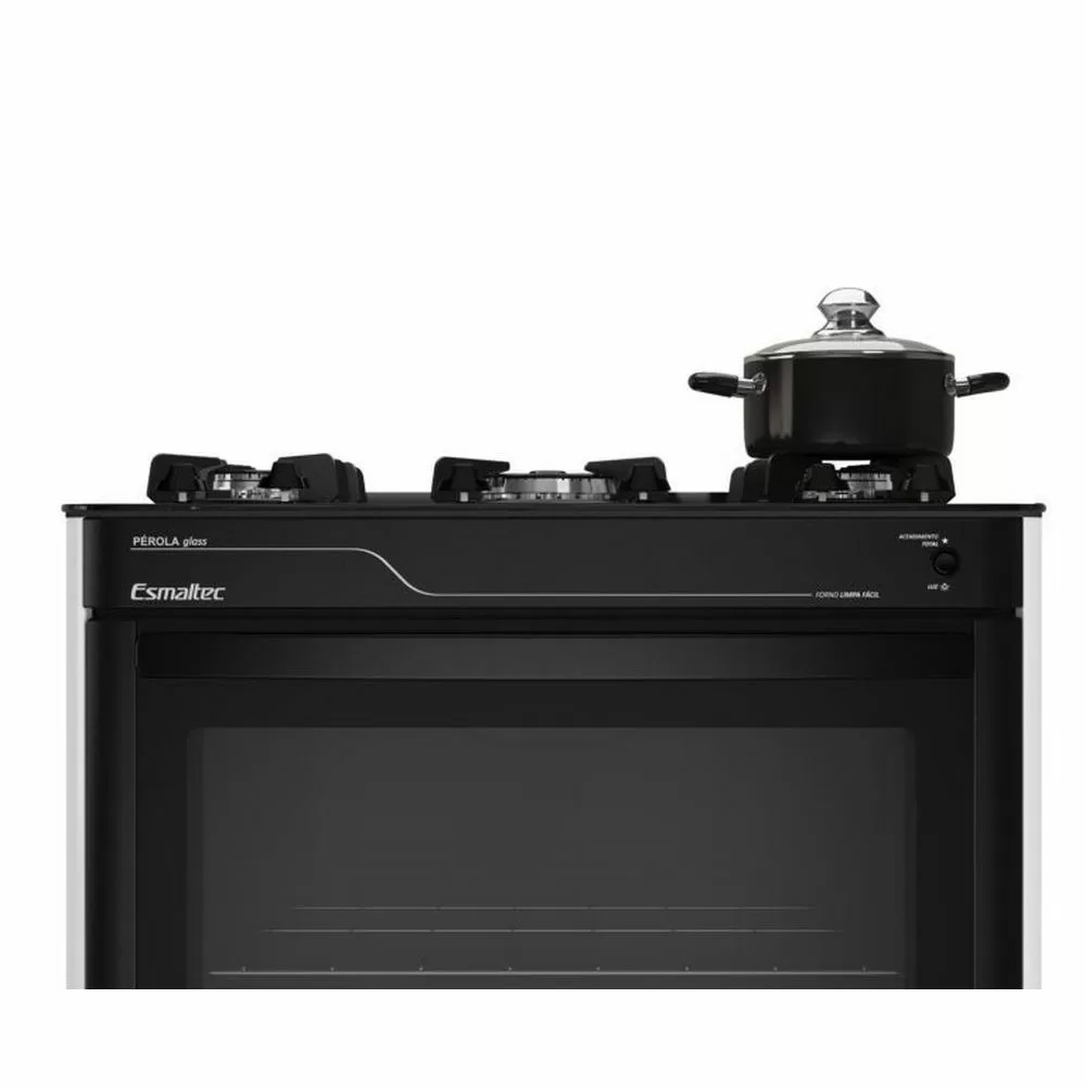 FOGAO 5 BOCAS ESMALTEC PEROLA GLASS 5115 PRETO BIVOLT 