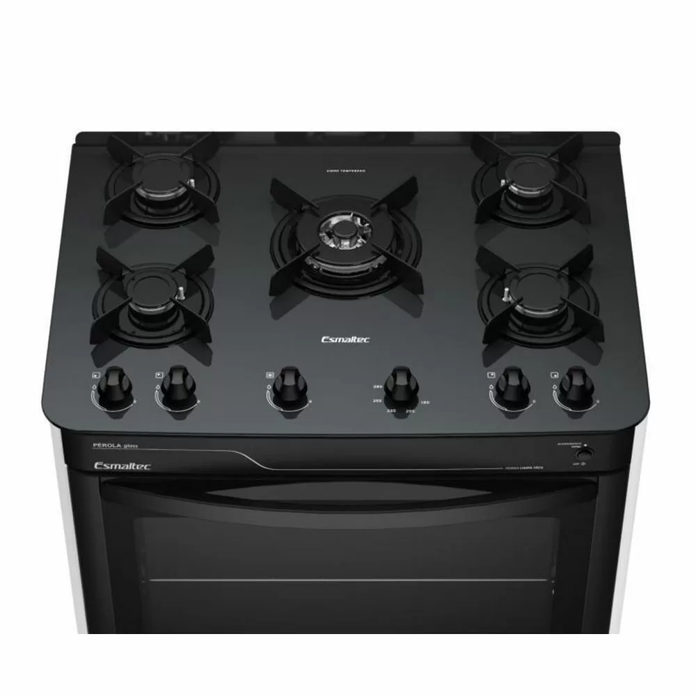 FOGAO 5 BOCAS ESMALTEC PEROLA GLASS 5115 PRETO BIVOLT 