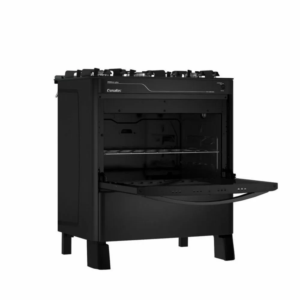 FOGAO 5 BOCAS ESMALTEC PEROLA GLASS 5115 PRETO BIVOLT 