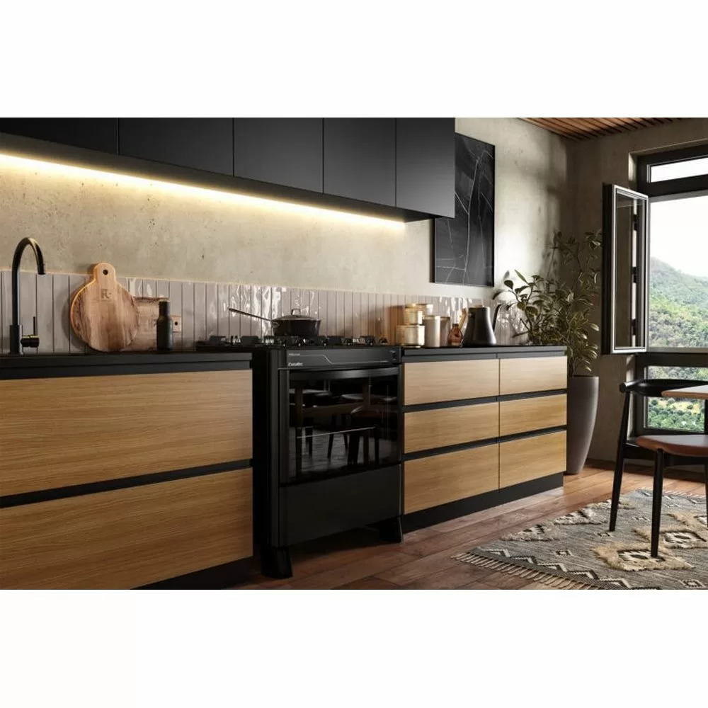 FOGAO 5 BOCAS ESMALTEC PEROLA GLASS 5115 PRETO BIVOLT 