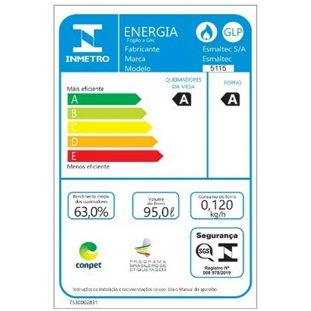 FOGAO 5 BOCAS ESMALTEC PEROLA GLASS 5115 PRETO BIVOLT 