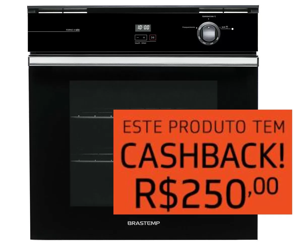FORNO DE EMBUTIR BRASTEMP A GAS BOA84AE GRILL TOUCH TIMER 78L 220V