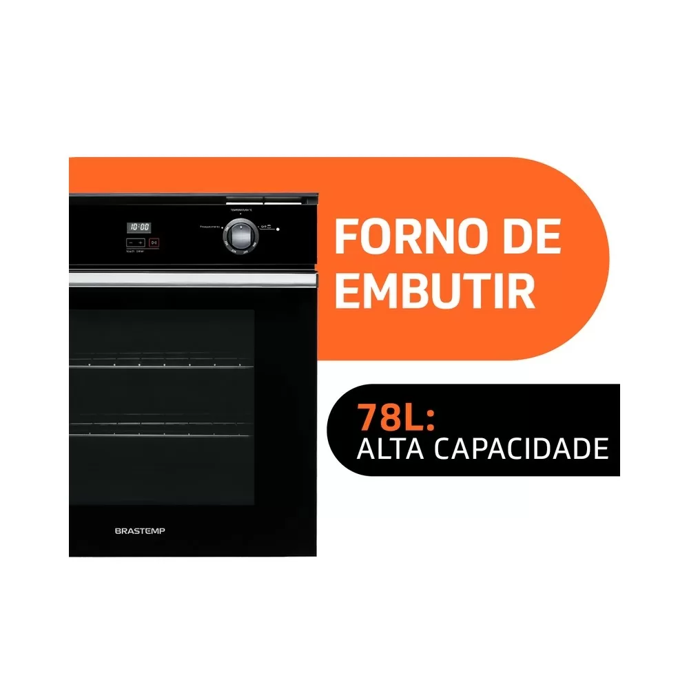 FORNO DE EMBUTIR BRASTEMP A GAS BOA84AE GRILL TOUCH TIMER 78L 220V