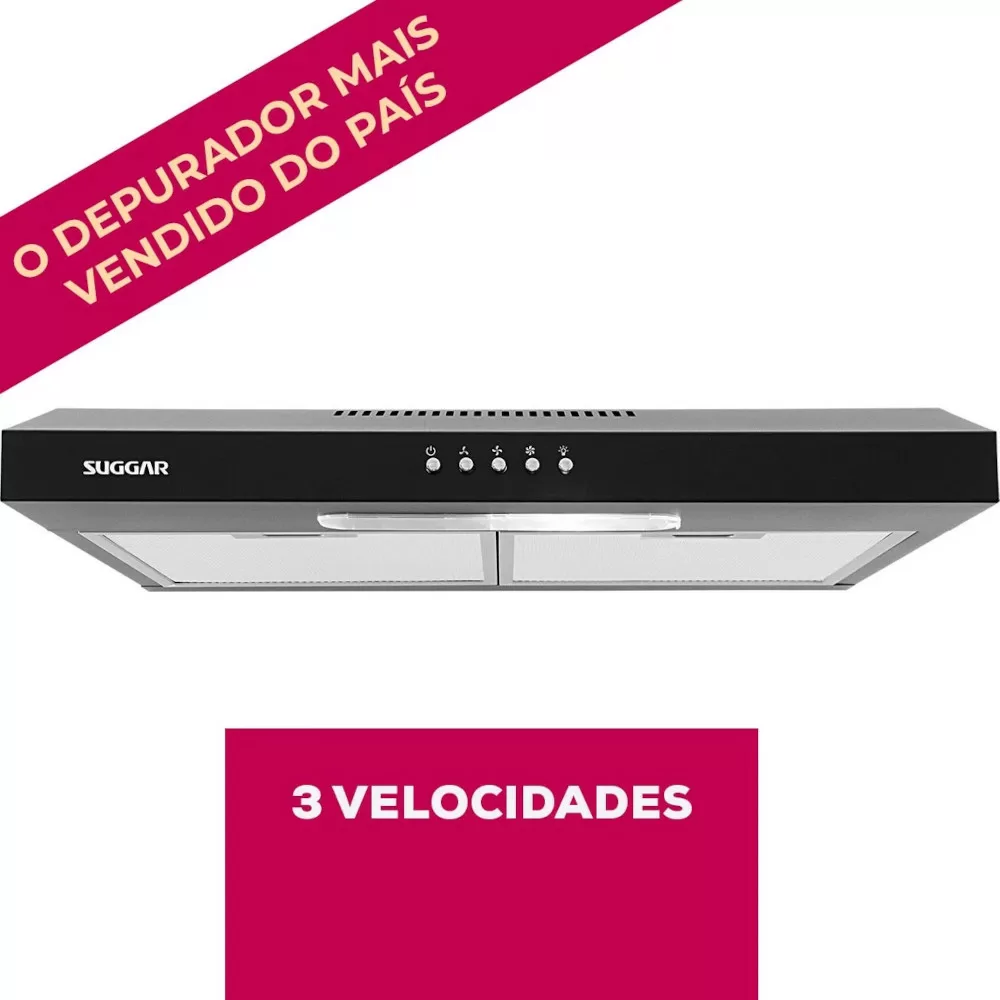DEPURADOR SUGGAR DPS162PT SLIM 3 VELOCIDADES 60CM PRETO 220V