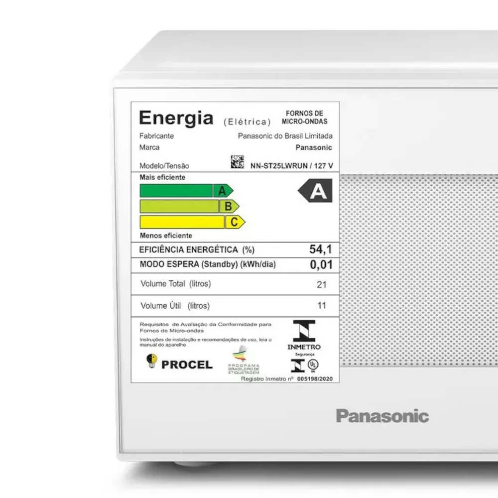 MICRO-ONDAS PANASONIC NN-ST25LWRUK 21L FUNCAO DESODORIZADOR 700W BRANCO 220V 