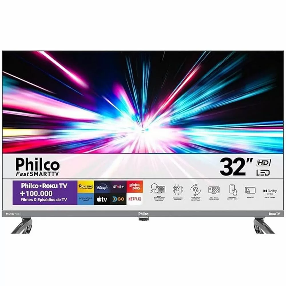 TV LED SMART 32 PHILCO PTV32K34RKGB HD ROKU WI-FI 2 HDMI 2 USB CINZA BIVOLT 