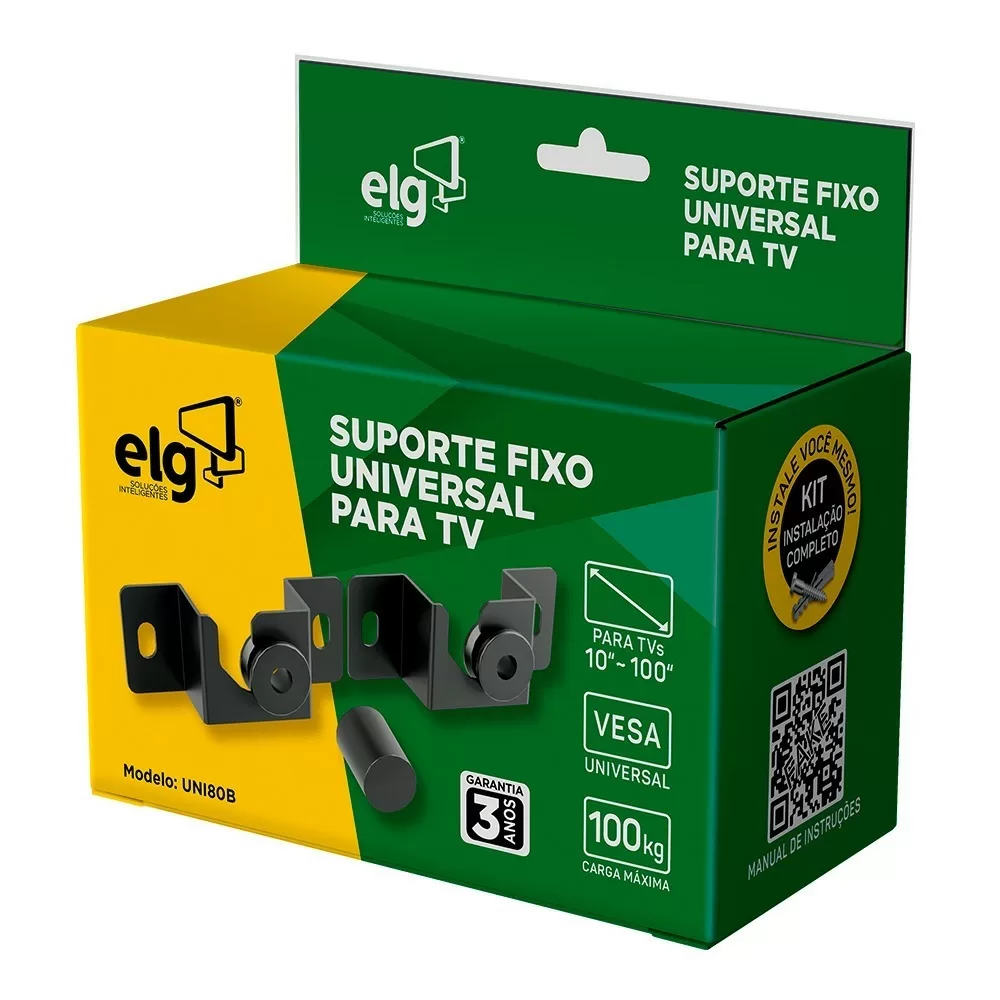 SUPORTE FIXO UNIVERSAL PARA TV DE 14 A 100 ELG UNI80B PRETO 