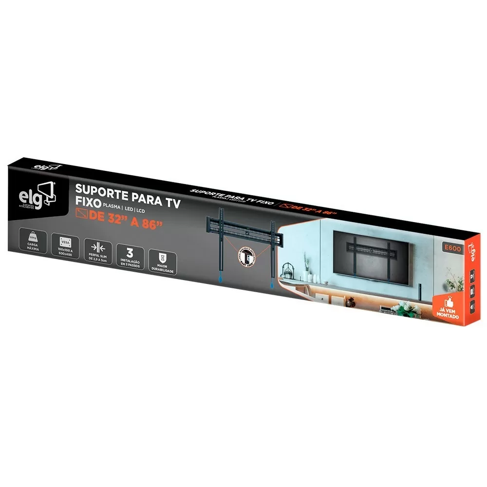 SUPORTE FIXO PARA TV DE 32 A 86 ELG E600 PRETO 