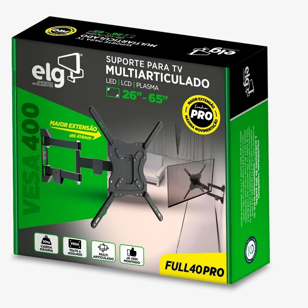 SUPORTE ARTICULADO PARA TV DE 26 A 65 ELG FULL40PRO PRETO 
