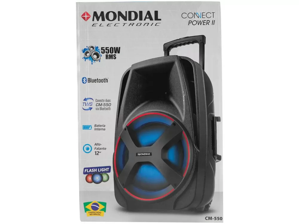 CAIXA DE SOM AMPLIFICADA MONDIAL CM-550 BLUETOOTH 550W USB PRETA BIVOLT 