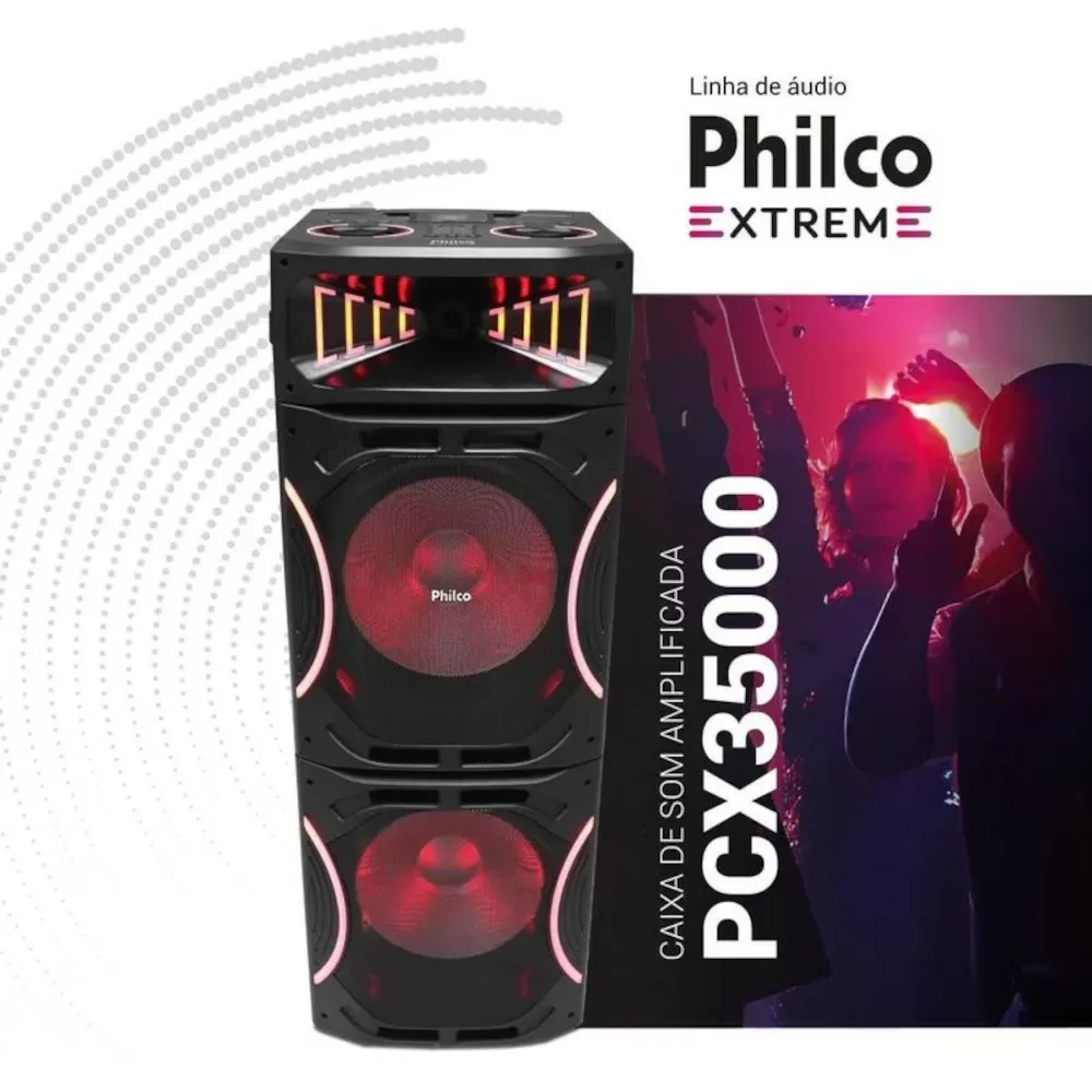 CAIXA DE SOM AMPLIFICADA PHILCO PCX35000 BLUETOOTH 3500W PRETA BIVOLT 