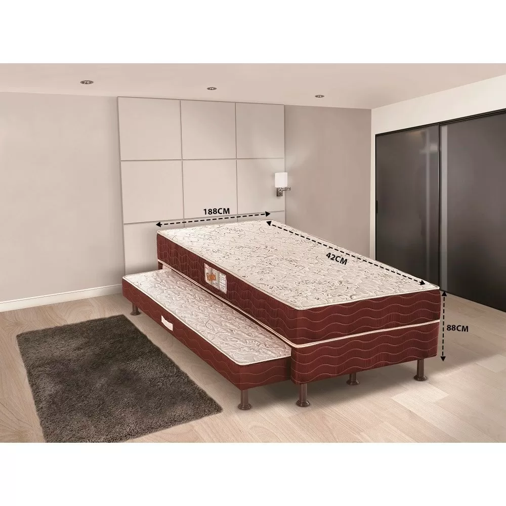 CAMA BOX CONJUGADO SOLTEIRAO ESPUMA BICAMA C/AUX. 88X188X42 RUBI 80KG RECONFLEX