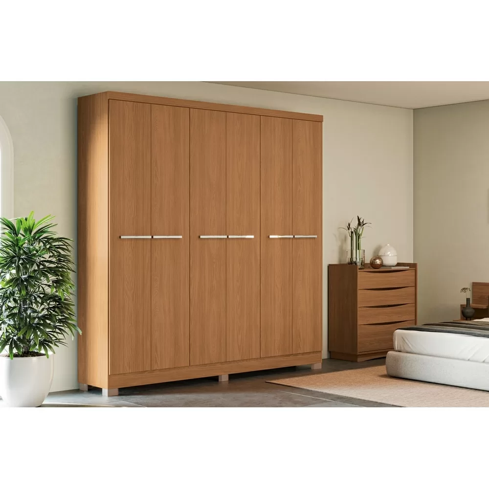GUARDA ROUPA 6 PORTAS 2 GAVETAS 2.02M E530-CN 15MM CANELA