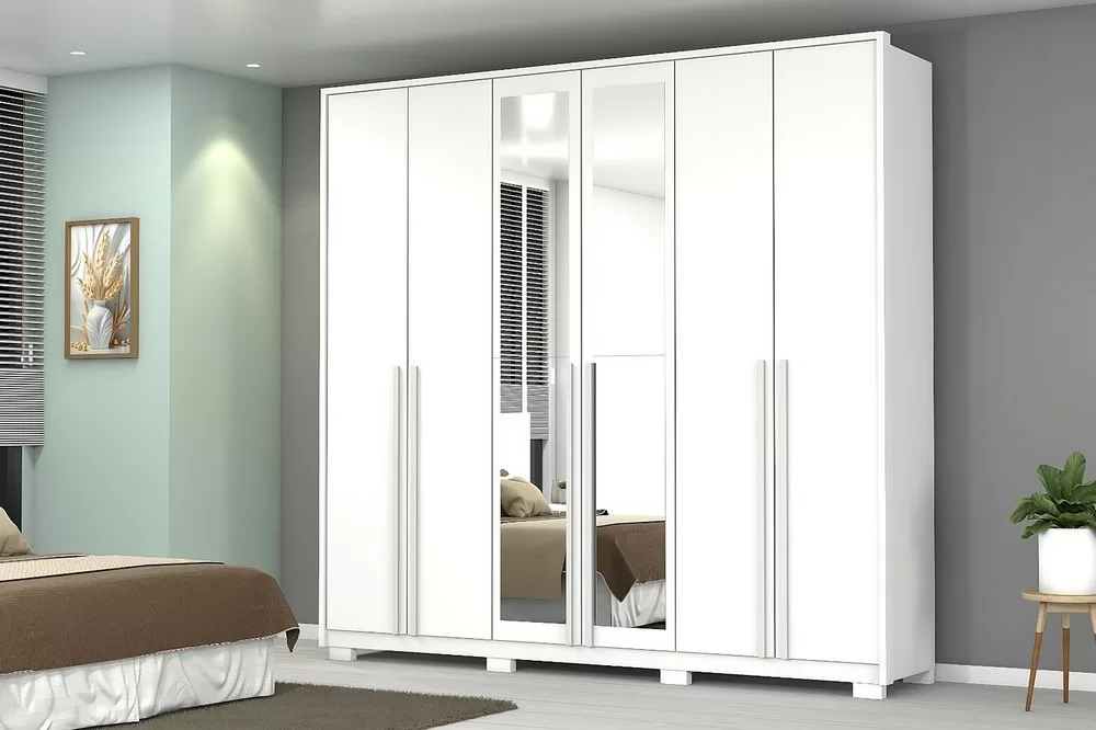 GUARDA ROUPA 6 PORTAS 4 GAV 2.30M REINO BRANCO MDF 12/15MM C/PE C/