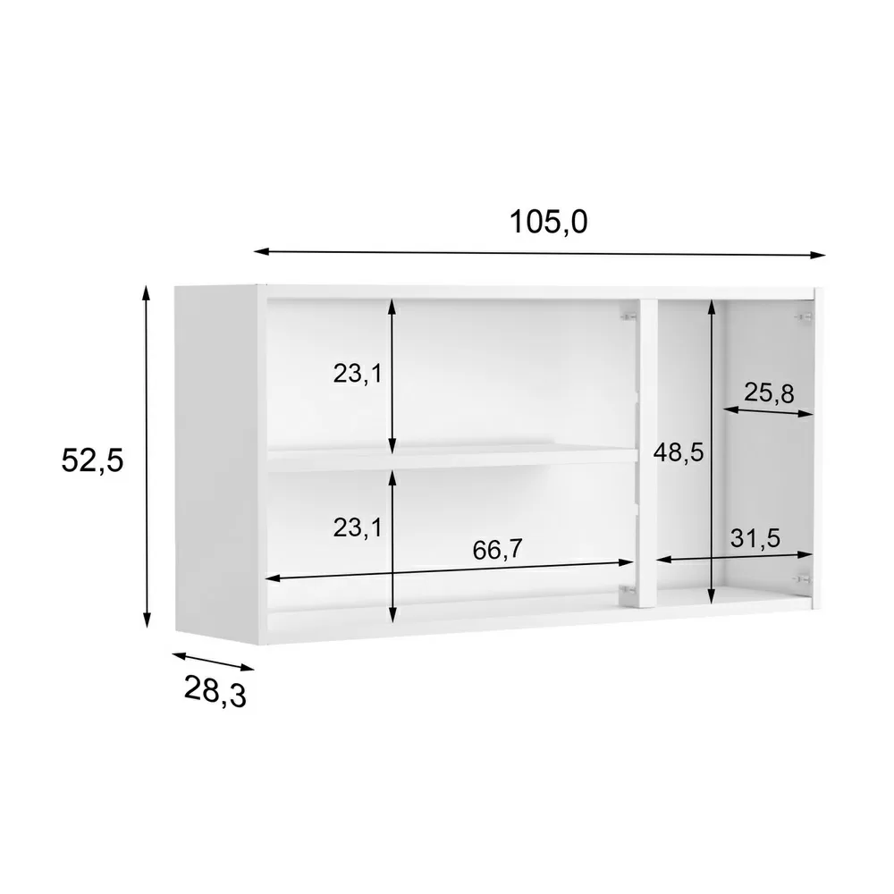 ARMARIO 1.05M 3 PORTAS C/VIDRO MULTIPLA 6010-590 BRANCO A52XL105XP28 BERTOLINI 