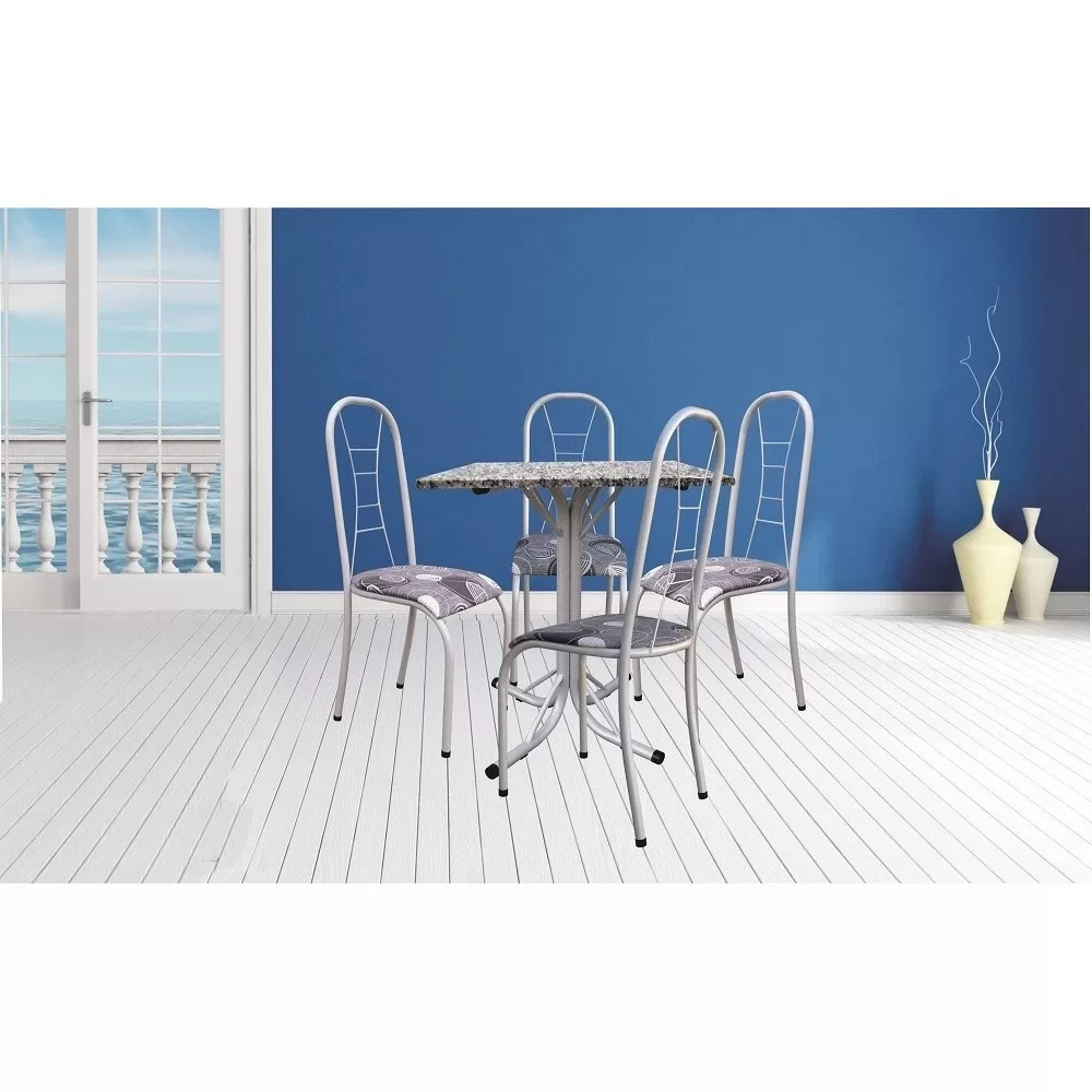 CONJUNTO MESA 4 CADEIRAS QUADRADA 75X75 VIENA N.34 GRANITO LUXO BRANCA M/BR PA ACO COELHO