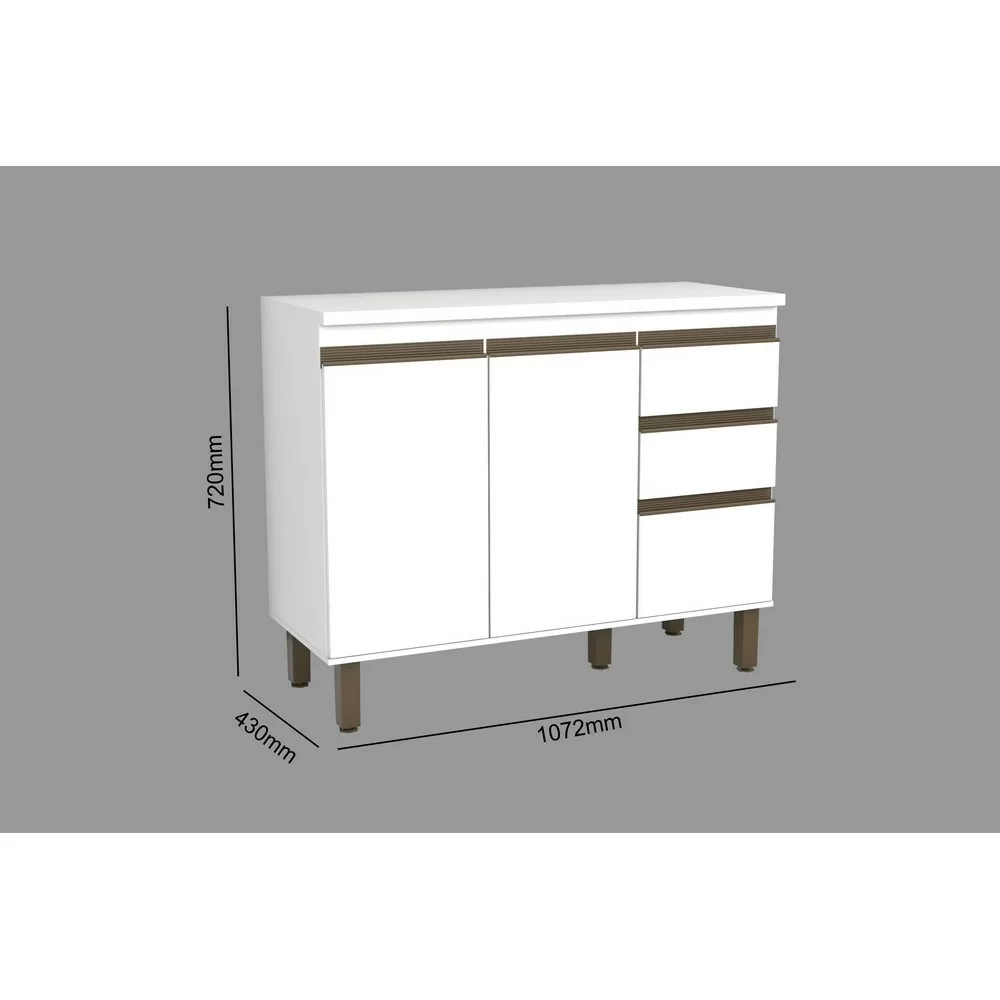 BALCAO 1.07M 2 PORTAS 3 GAVETA VOLARE BRANCA 12/15MM A72XL107XP43 JOSAN