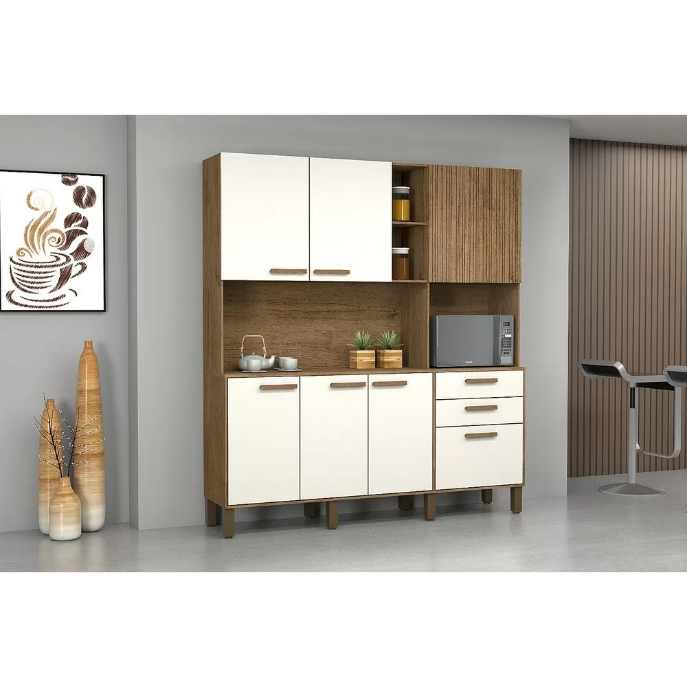 KIT COZINHA 1.80M TREVISO PLUS 7 PORTAS 15/12 CINAMOMO/OFF A200XL180XP40 JOSAN 